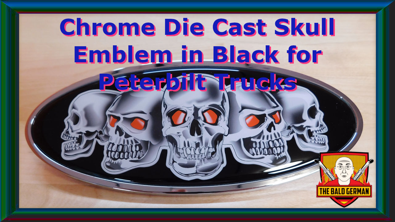 Chrome Die Cast Skull Emblem in Black for Peterbilt